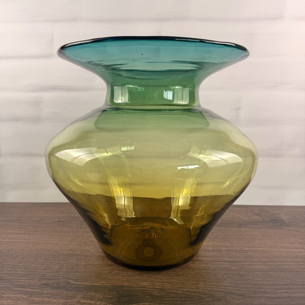 Blenko 8320L Desert Green XL Vase 1995 QVC Art Glass Large Flared Rim